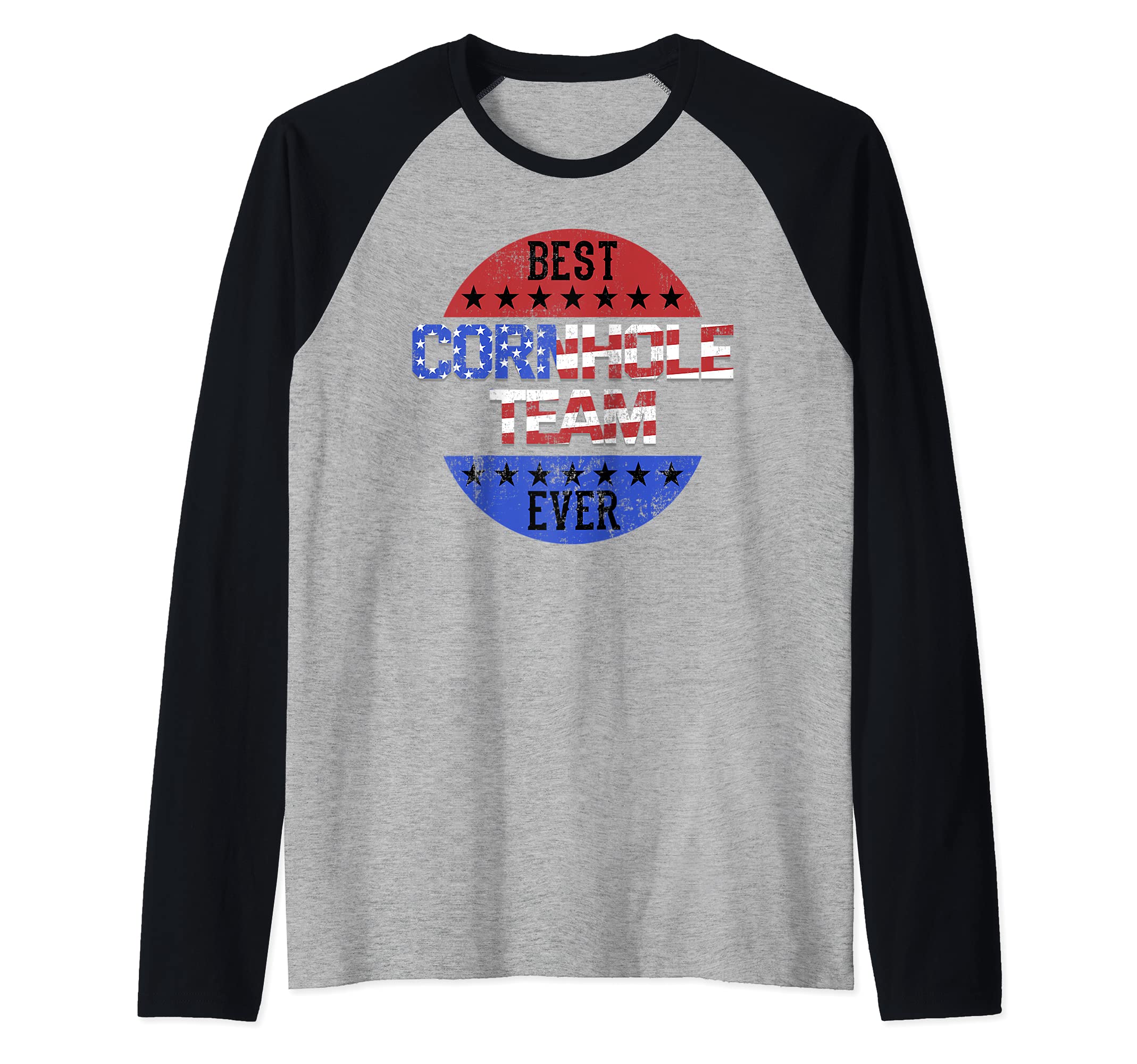 Cornhole Team Bean Bag Team Toss Game Play Backyard Raglan Baseball Tee