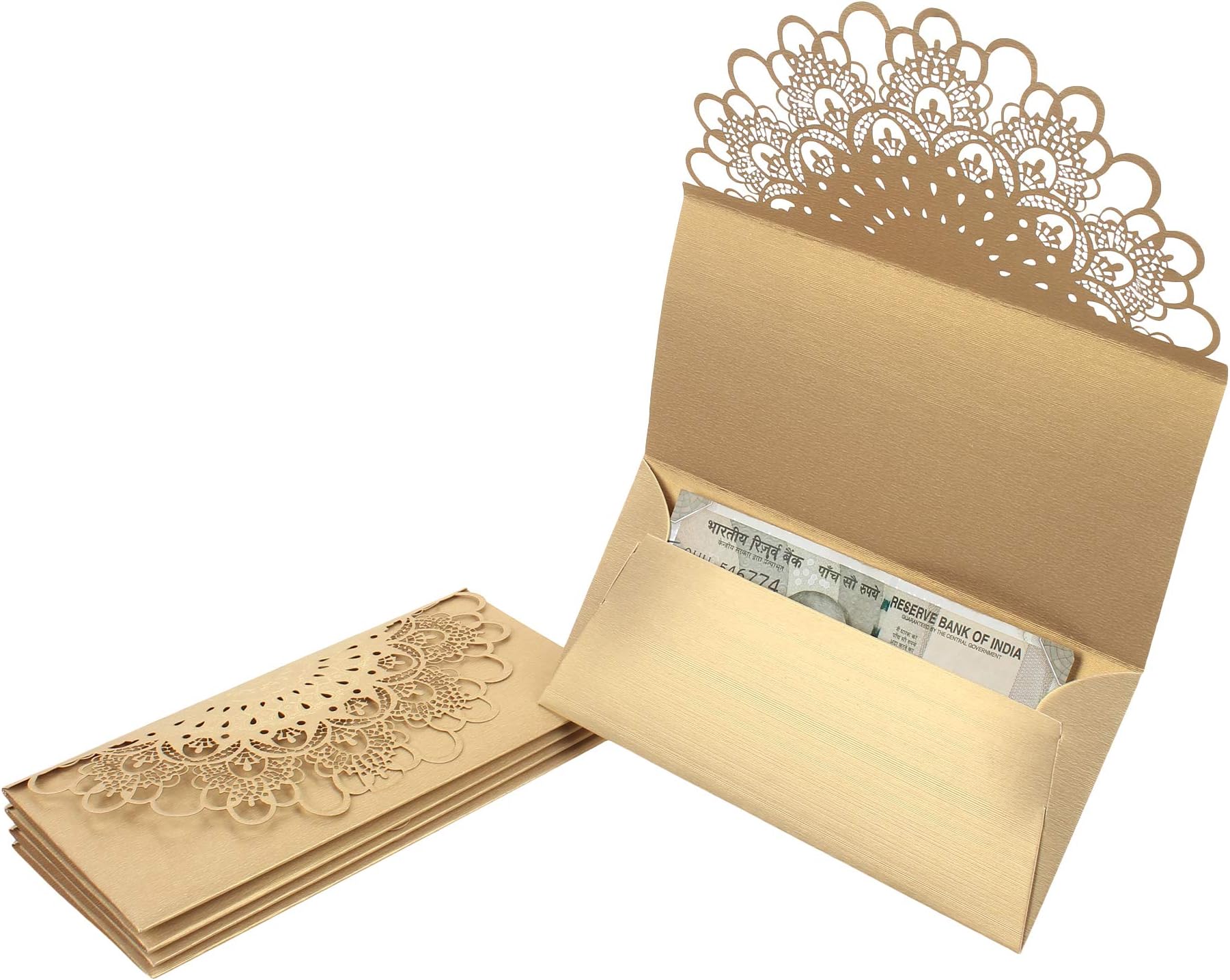 VPNK Elegant Stylish Rectangle Shape Money Sagan Gift Envelopes Suitable for Weddings/Birthdays/Anniversary - Gold