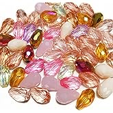 Honkoolly 200pcs Teardrop Crystal Glass Beads 3x5mm Vertical Hole Faceted Glass Teardrop Spacer Beads for Bracelets Necklace Earring DIY Jewelry Making Craft(Pink Series)