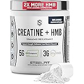 SteelFit Creatine HMB Powder - 5g Creapure Creatine Monohydrate Powder, 3g myHMB & 1000 IU Vitamin D - Workout Supplement Supports Muscle Growth, Strength, Recovery & Energy - Unflavored, 30 Servings