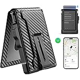 umoven Airtag Wallet for Men, with Airtag Works for Apple Find My App(iOS Only), with Money Clip Slim Leather Slots Credit Card Holder RFID Blocking Bifold Minimalist Wallet, Carbon Fiber