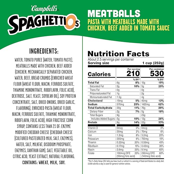 SPAGHETTIOS CANNED PASTA WITH MEATBALLS, 22.2 OZ CAN