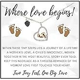 Mom-to-Be Necklace with Baby Feet Heart Pendant, baby bump, Sterling Silver Pregnancy Gift for Expecting Mothers Adjustable Chain, Baby Shower, Gender Reveal, or Pregnancy Announcement Keepsake