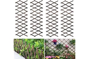 BOUNMER 4 Pcs Expandable Garden Trellis, Wooden Lattice Wall Fence Trellis for Climbing Plants Ivy Vine Rose Clematis 13" x 68" for Outdoor Garden Patio Room Decor (4)
