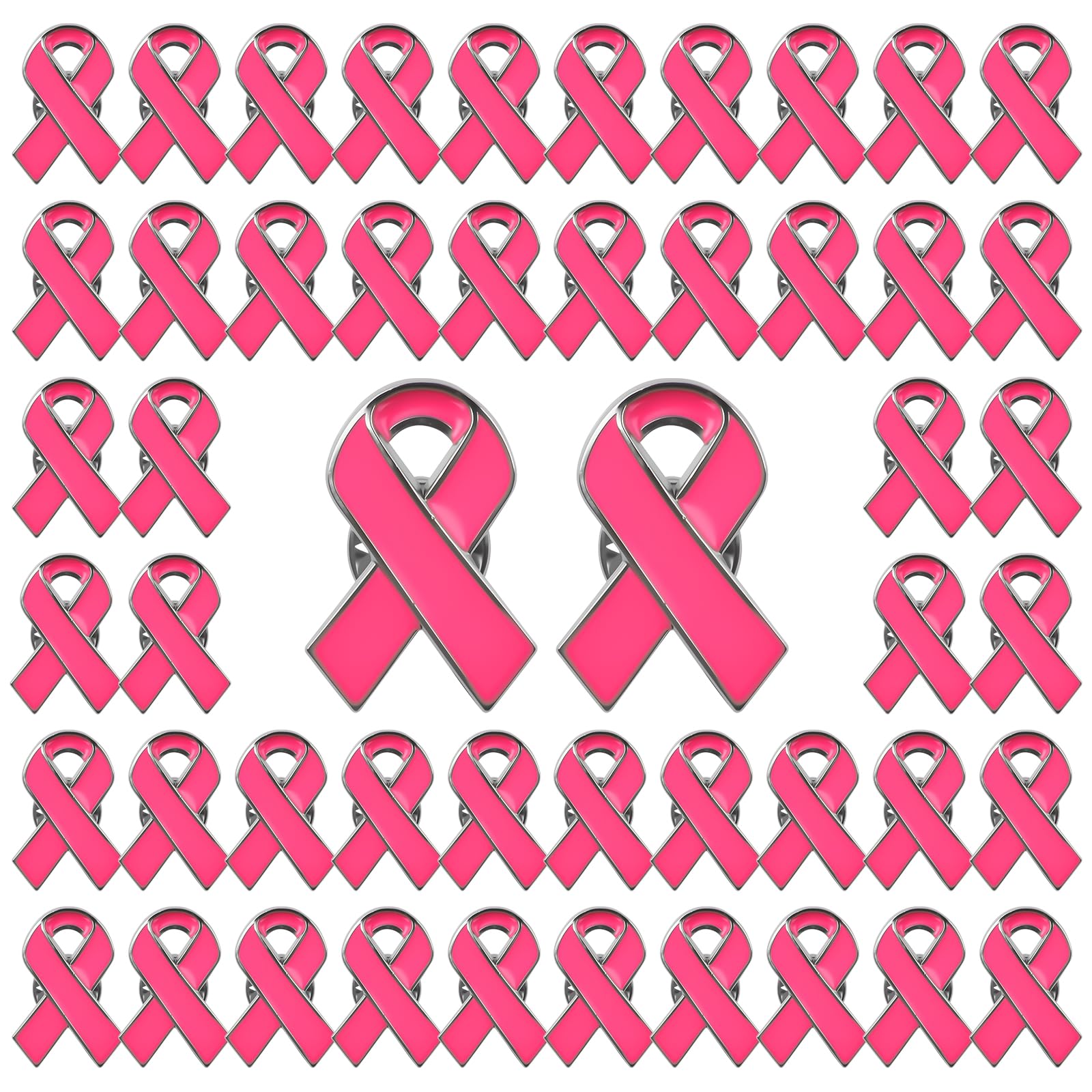 WANDIC 50pcs Pink Ribbon Pins, 0.98 * 0.79in Breast Cancer Awareness Badge Cancer Free Brooches for Woman Health Awareness Arousing Charity Event