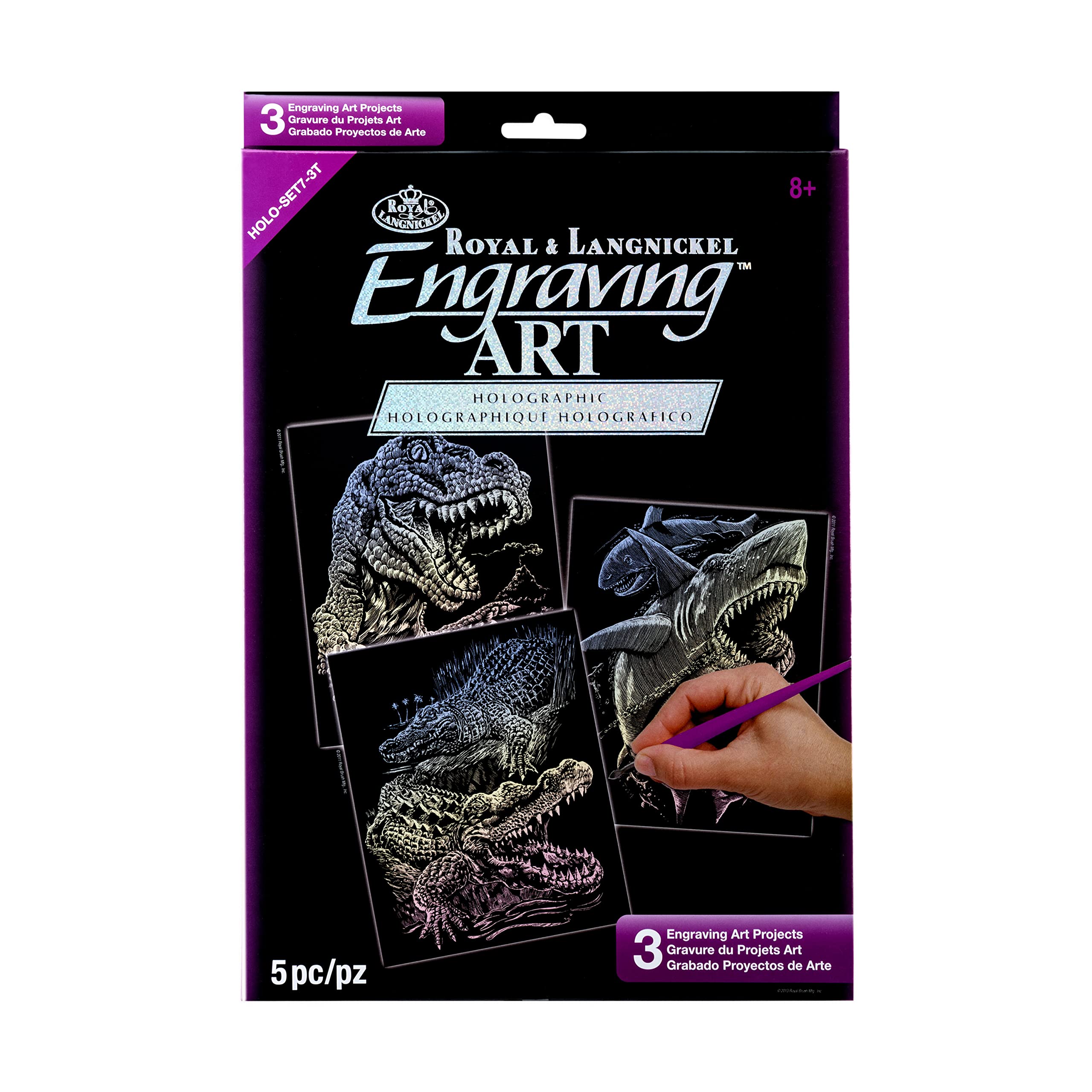 Royal Brush 422084 Foil Engraving Art Kit Value Pack 8.75 in. x 11.5 in. -Holographic-T. Rex-Sharks-Crocodiles