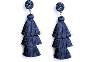 Me&Hz Colorful Layered Tassel Earrings Bohemian Statement Tiered Tassel Big Dangle Drop Earrings for Women Druzy Studs Christmas Mother's Day Gift