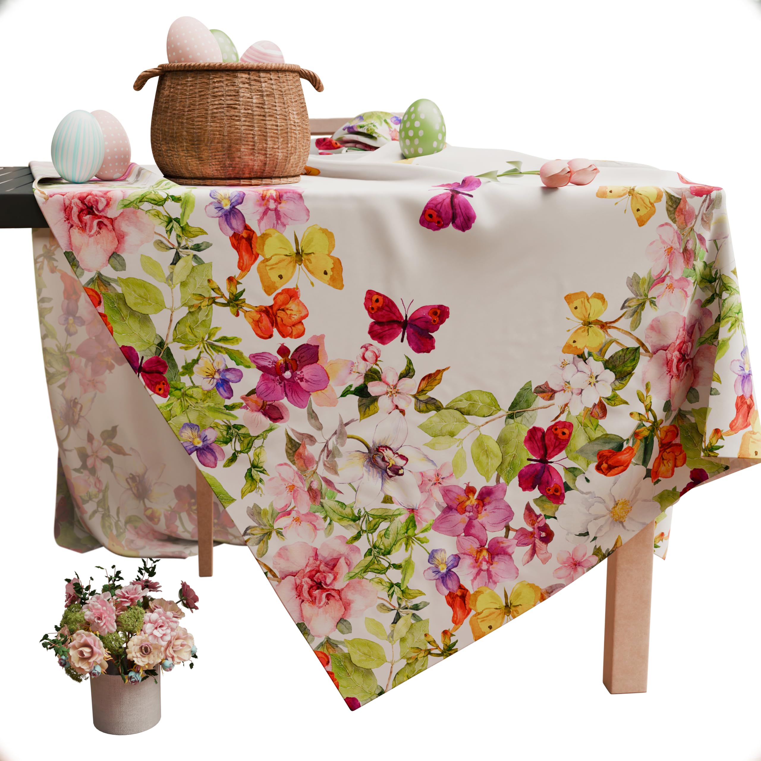 PETTI Artigiani Italiani - Rectangular Anti-Stain Tablecloth Kitchen Table Cover Butterfly Design X6 Seater (140 x 180 cm) 100% Made in Italy