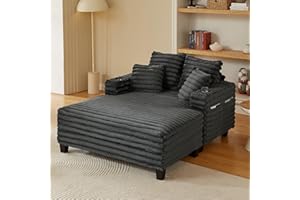 Amsleekey Chaise Lounge Chair Indoor, 64" Oversized Sleeper Chair with Wood Frame, Upholstered Sofa Bed for Living Room, Movi