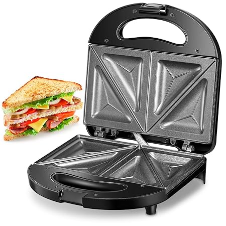 Kealive Sandwichmaker, Sandwichtoaster(750W, Antihaftbeschichtet, Muschel Edelstahl, Antihaftbeschichtung), Tisch-Grill mit 2