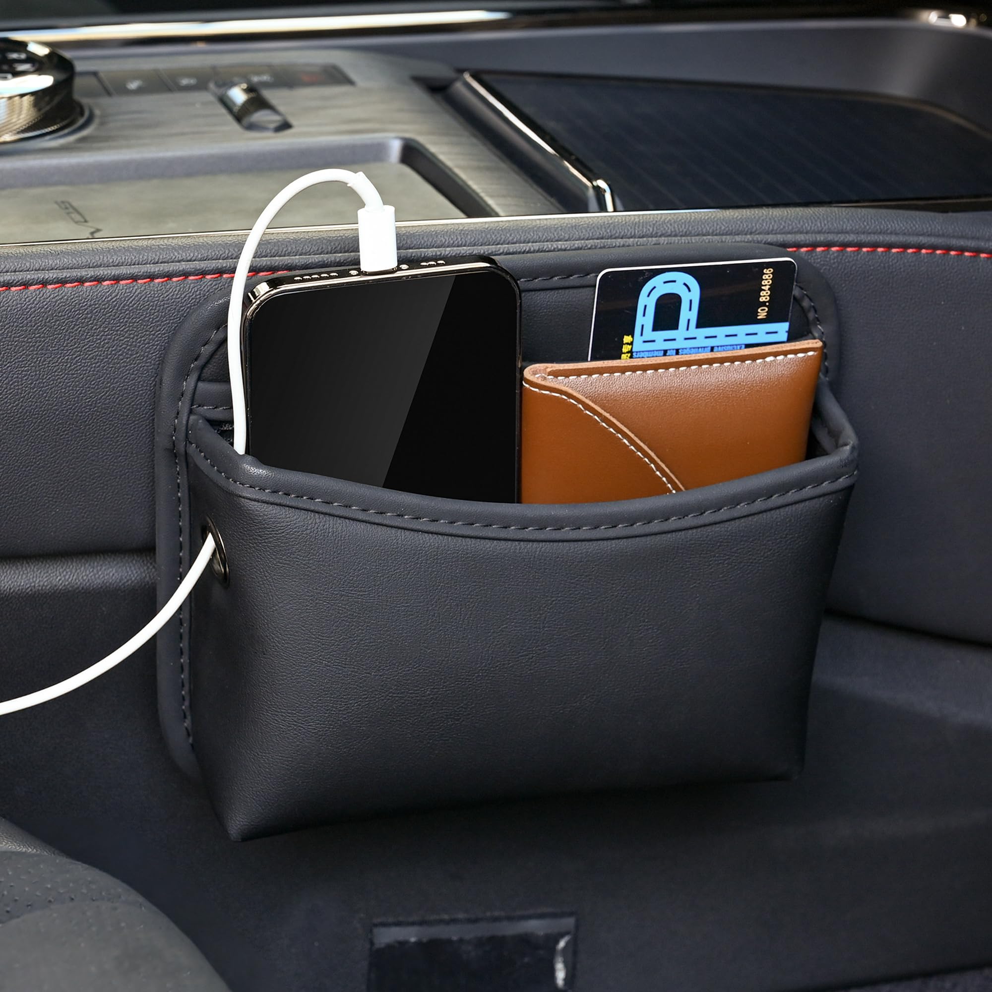 JEYODA車用収納ポケットシート側袋自動車側袋携帯収納ボックスカード収納シート隙間収納簡単取り付けミニポケット小物収納多機能カー用品便利 (ブラック)商品画像