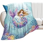 Mermaid Blanket Ocean Mermaid Throw Blanket Underwater Soft Cozy Fleece Fuzzy Plush Flannel Blankets Gifts for Women Girls Boys Kids Adults 50"X40"