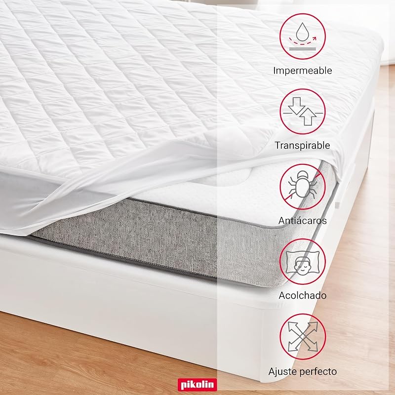 Pikolin home - protetor de colchão impermeável acolchoado e respirável silktouch, certificado oeko-tex, para 90 camas, até 32 cm de altura - capa de colchão 90 x 190/200 cm