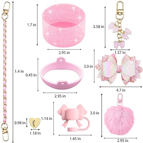 Stanley - Set di accessori per tazza, con fiocco e copertura in paglia glitterata per Stanley Cup 0,9 l, catena a farfalla in metallo, stivali rosa in silicone rosa Stanley Cup