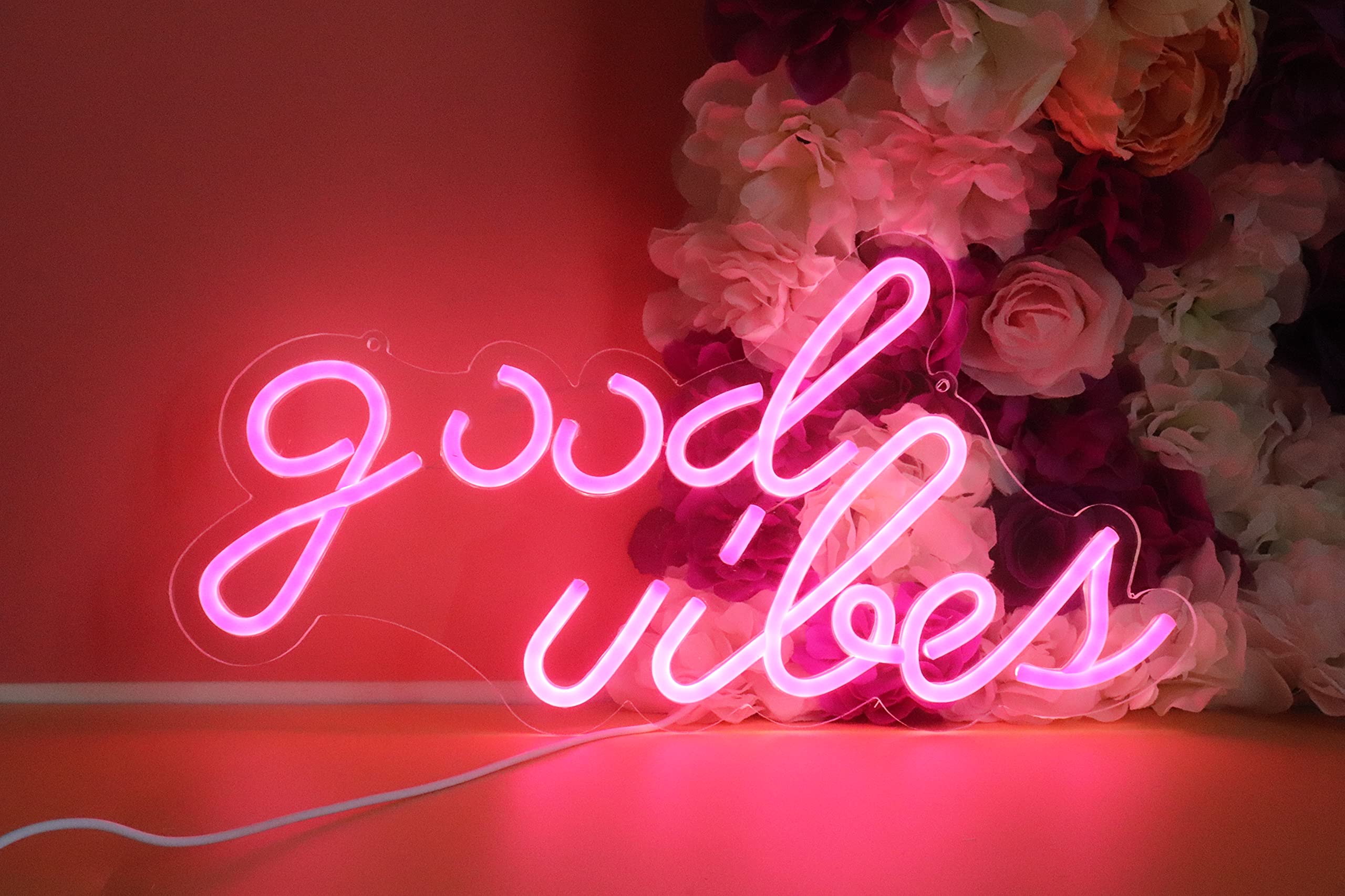 Ulalaza Neon Light Sign LED Night Lights USB Operated Decorative Marquee Sign Bar Pub Store Club Garage Home Party Decor (good vibes pink)