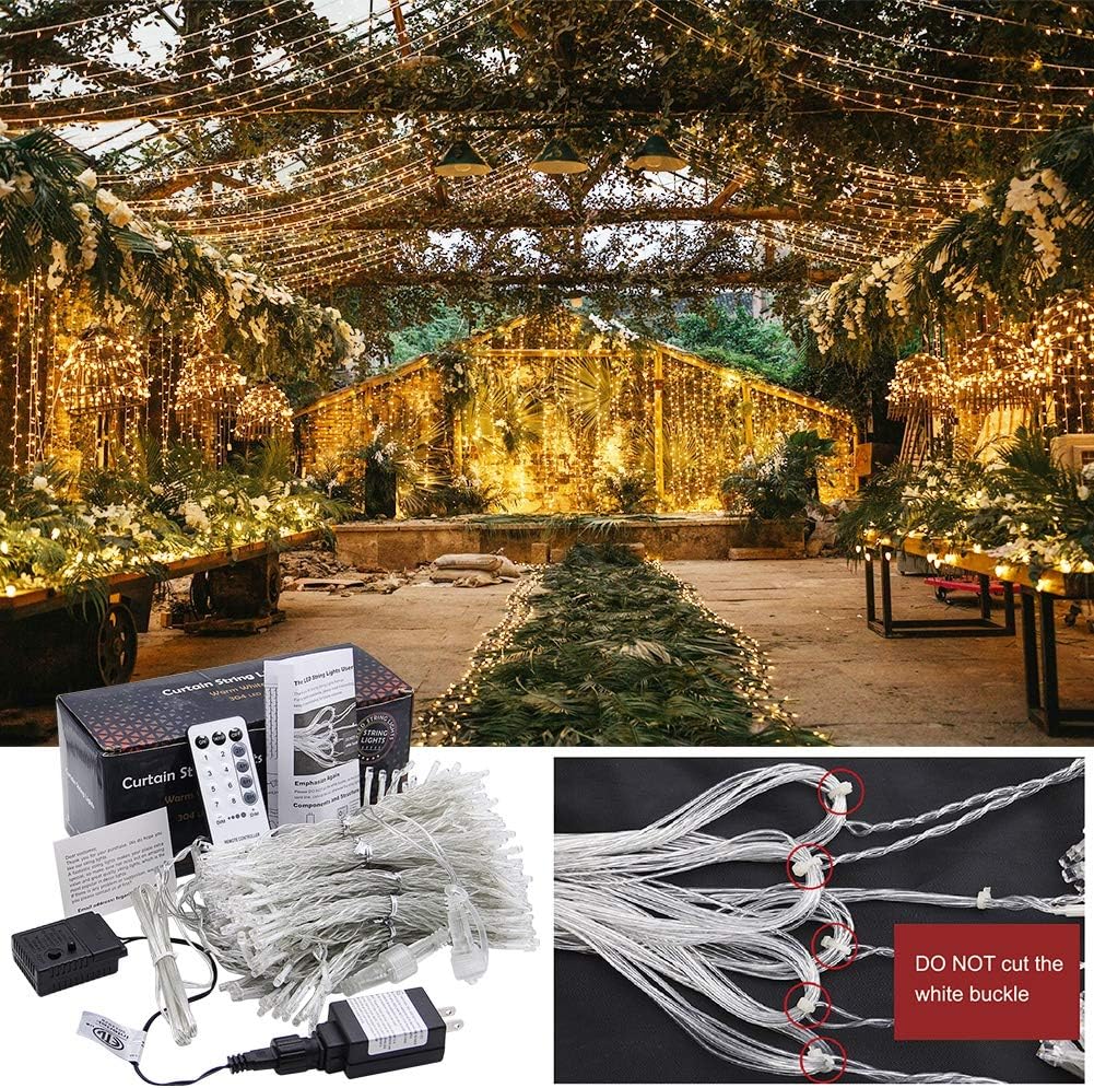 MAGGIFT 304 LED Curtain String Lights, 9.8 x 9.8 ft, 8 Modes Plug in Fairy String Light with Remote Control, Christmas, Backdrop for Indoor Outdoor Bedroom Window Wedding Party Decoration, Warm White : Garden & Outdoor