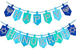 Happy Storm Hanukkah Decorations, Glitter Happy Hanukkah Banner Blue Chanukah Decorations Indoor Chanukah Decor Essentials for Home Office Party Supplies Favors Gifts