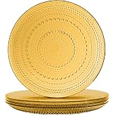 Yungala Amber Hobnail Dinner Plates Set of 4 Pressed Glass 10.5 Inch | Amber tableware dishwasher safe embossed design for everyday dining parties and elegant table settings