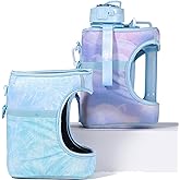 H2O Capsule Half Gallon Cube Square Water Bottle value pack - 2.2L Water Bottle with Strap, 2 Sleeves, Covered Straw Lid – BPA Free Reusable Sports Water Jug with Handle, (68 Ounce)