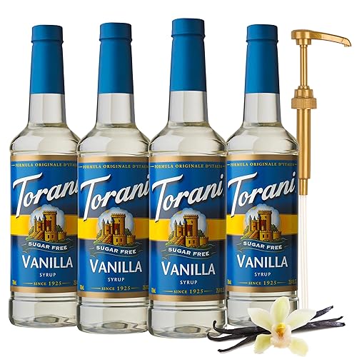 Torani Syrup Bundle, Sugar Free Vanilla and Pump, 25.4 fl oz Bottle (Pack of 4)