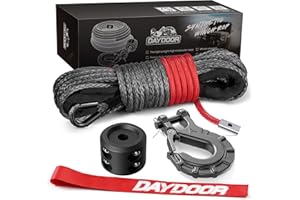 DAYDOOR Synthetic Winch Rope, 2/7' x 50ft 14,300LBS Synthetic Winch Line, Synthetic Winch Cable for Offroad Vehicle 4WD ATV UTV, Synthetic Rope with Forged Winch Hook and Rubber Stopper (Gray)