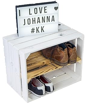 Neue weiße Massive Obstkiste Johanna mit geflammtem Mittelbrett/Zwischenbrettern ca 50x40x30cm Bücherregal/Schuhregalkiste Re