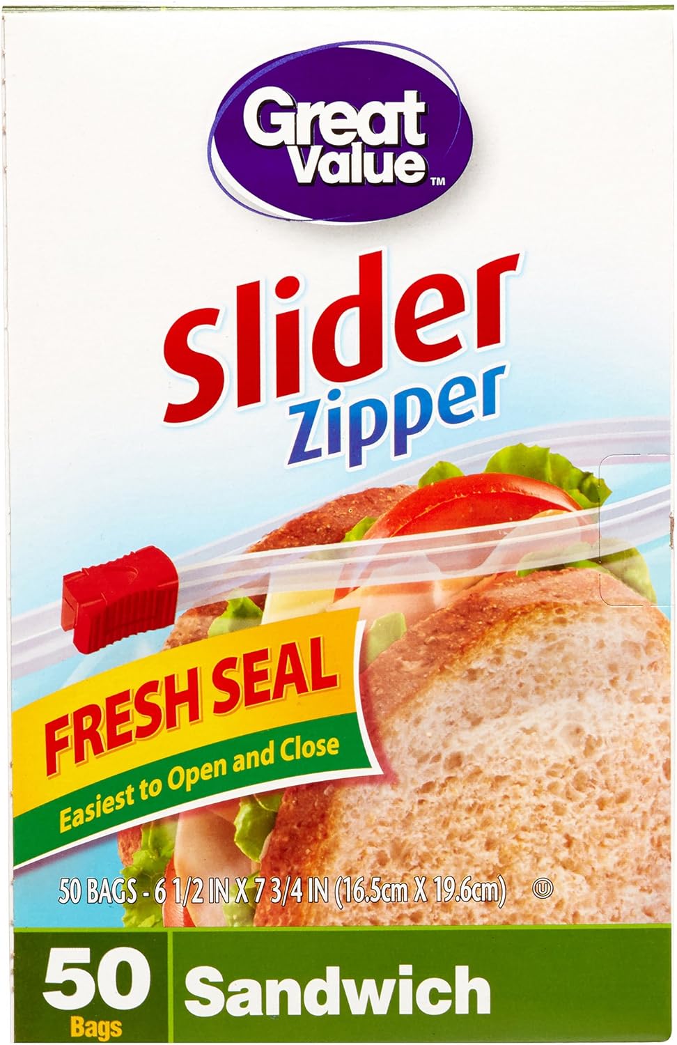 Great Value Slider Zipper Sandwich Sized Bags, 50 Ct