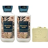 Bath & Body Works Sunrise Woods 2 Pack Body Lotion Bundle with a Wild Jasmine Bar Soap - Full Size