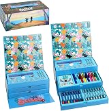 Disney Stitch Kids 34pc Art Stationery Set Watercolour Pens Crayons Pencils view 1
