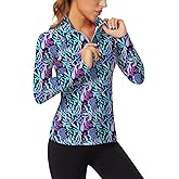 WOWENY Women's Long Sleeve Athletic Shirts Quarter Zip Pullover Collared T-Shirt Workout Print Tennis Top