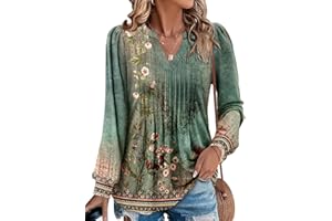 onlypuff Women's Puff Sleeve Tunic Tops V Neck Pleated Blouses Dressy Casual Loose T-Shirts