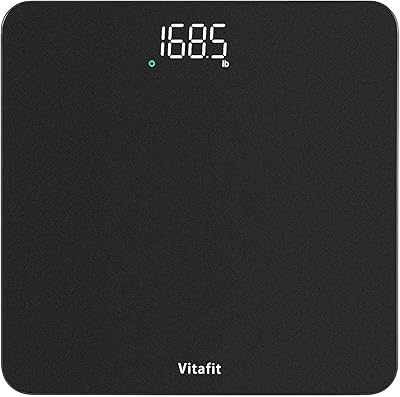 Vitafit Personenwaage Digital, Hohe Genauigkeit 0,05kg durch Unser Professionelle Fabrik Seit 2001,Waage Personen mit LED und Step-On, Körperwaage mit 182kg, Silberschwarz Sprühen