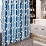 Shower Curtain Geometric Fabric 182x182cm Blue with Metal Hooks view 2