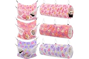 GLICRAFT 6 Pieces Rat 3 Tier Hammock Set Ferret Hanging Tunnel Guinea Pig Hideout Soft Hamster Bed for Cage Small Animal Toy Accessories for Rat Ferret(Dreamy Color)