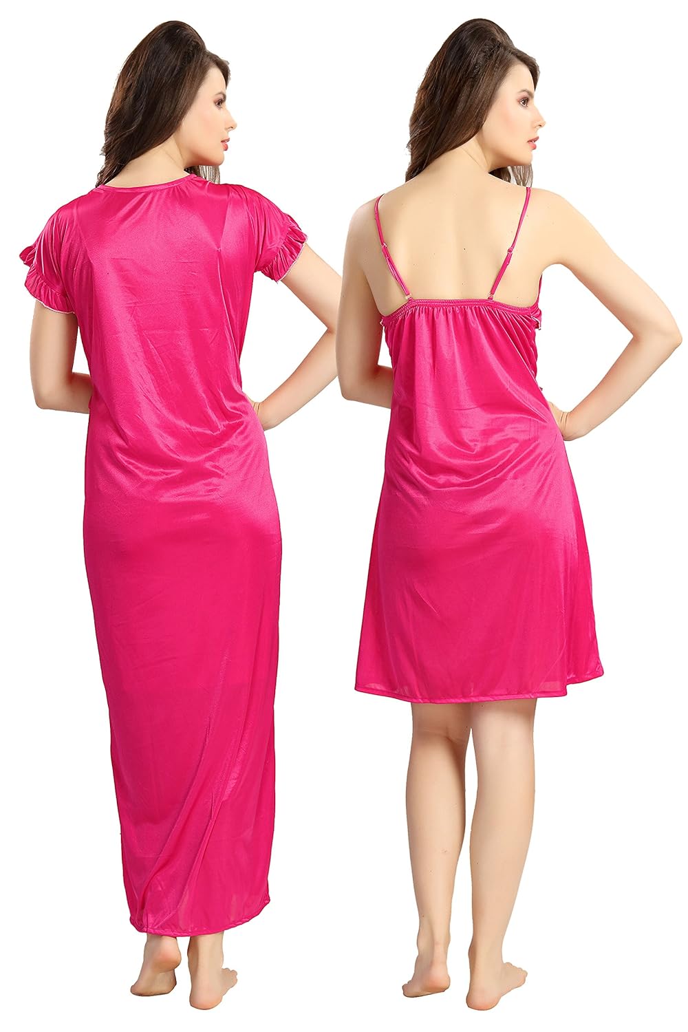 av2 women satin short nighty with lace & robe