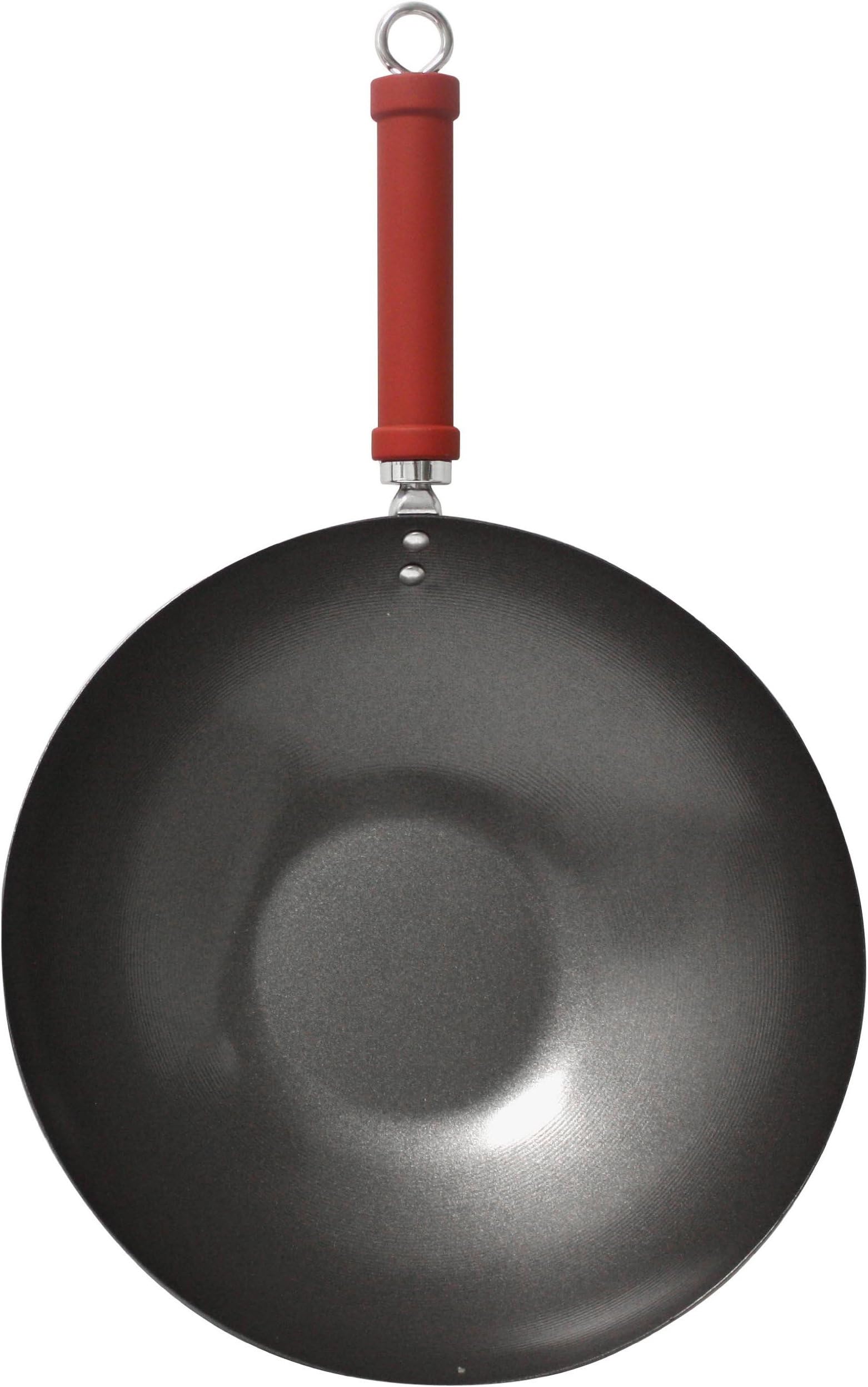 Pro Oriental 30 cm Carbon Steel Wok with Coloured Soft Grip, Red