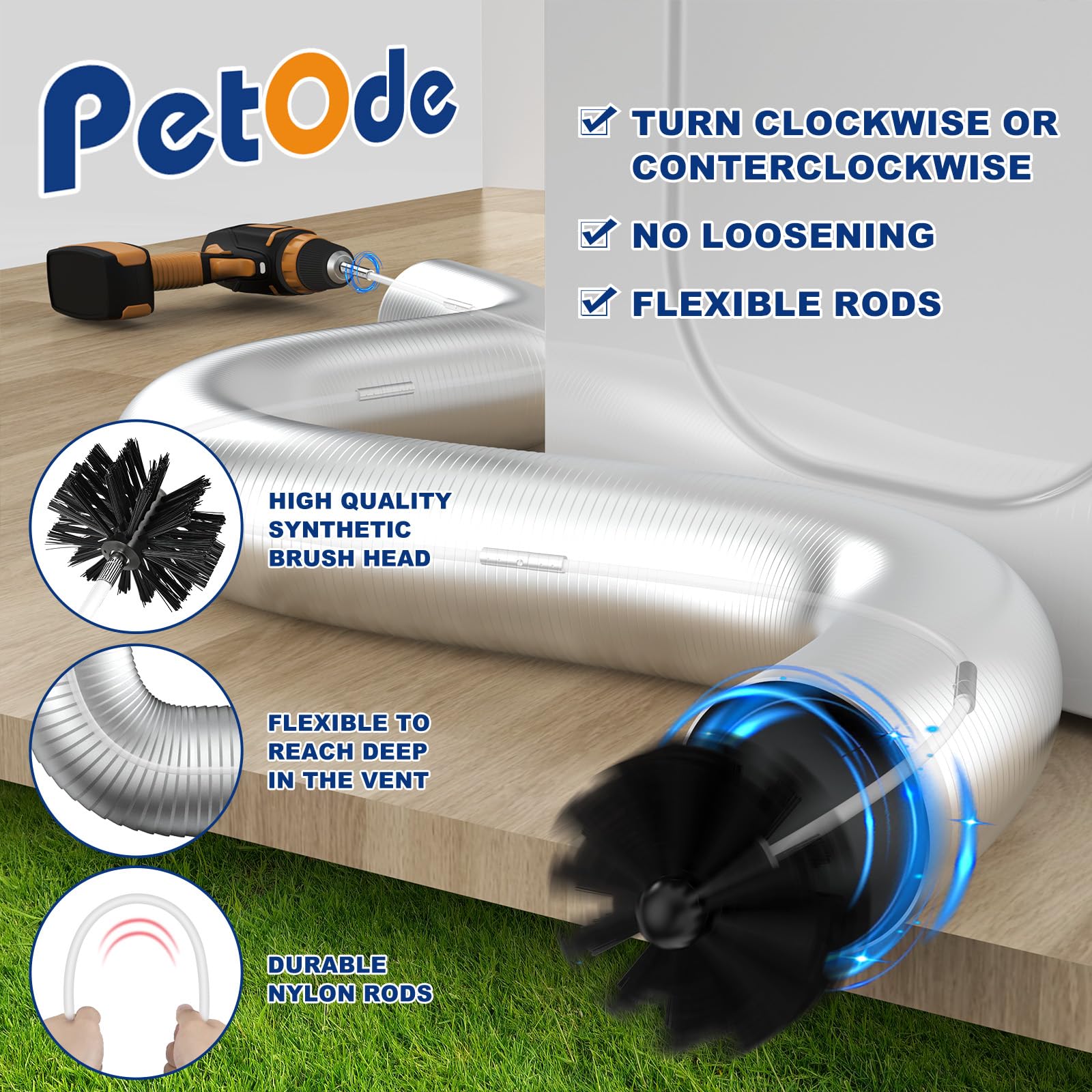 32 Feet Dryer Vent Cleaner Kit, Enhanced Flexible Quick Snap Brush with Drill Attachment for Effective Cleaning, 360 Degree Rotation Without Loosening, Use with or Without a Power Drill