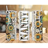 QPTADesignGift Nanny Sunflower Turquoise Gemstone And Leopard - Nanny Skinny Tumbler Cowhide Distressed Tumbler - Western Tumbler 20Oz Skinny Tumbler - Nanny Gift