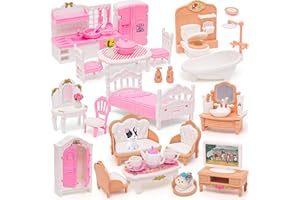 HAPGFS Doll House Mini Furniture 45 Pcs Dollhouse Furniture Set Accessories Pretend Play Bedroom Living Room Bathroom Kitchen for Kids Birthday and Christmas Mixed Color
