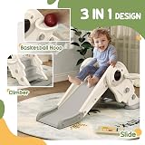 AIYAPLAY Kids 3-in-1 Toddler Slide Climber Basketball Hoop Indoor Foldable view 3