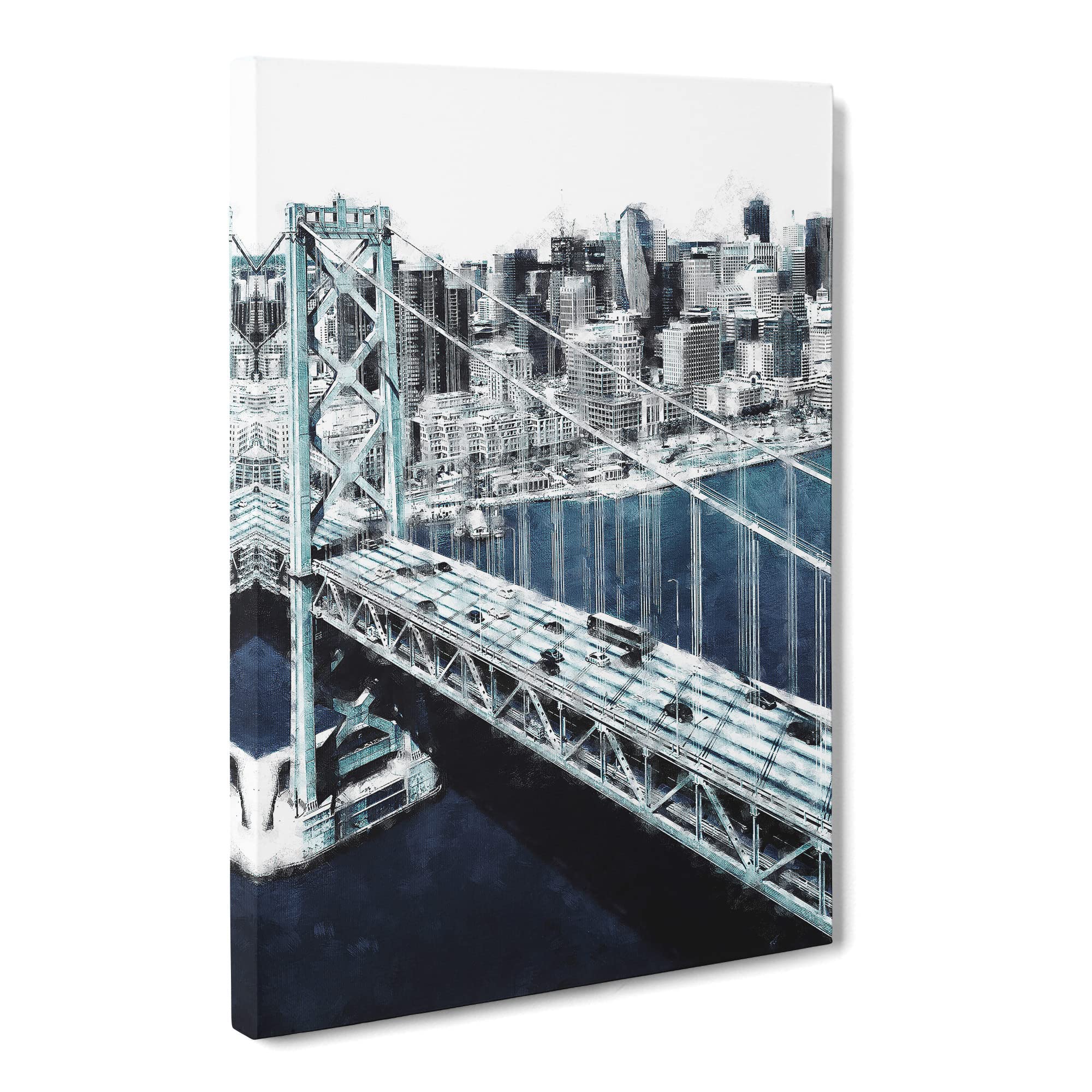 San Francisco Oakland Bay Bridge Canvas Print | Gallery Wrapped 30mm Frame Wall Art | 20x14 inches | Ready to Hang | Abstract Cityscape Picture | Living Room Bedroom Lounge Office