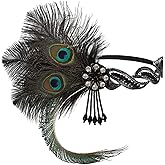 Roaring Art Deco 1920s Flapper Feather Headpiece Roaring 20s Great Gatsby Headband for Women 1920s Headwear
