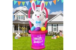 Danxilu 7 Foot Easter Inflatables Bunny Outdoor Decorations, Blow Up Rabbit with Basket Decor, Bright LED Lights Inflatable Yard Decoration for Holiday Party Indoor Garden Lawn Spring Décor
