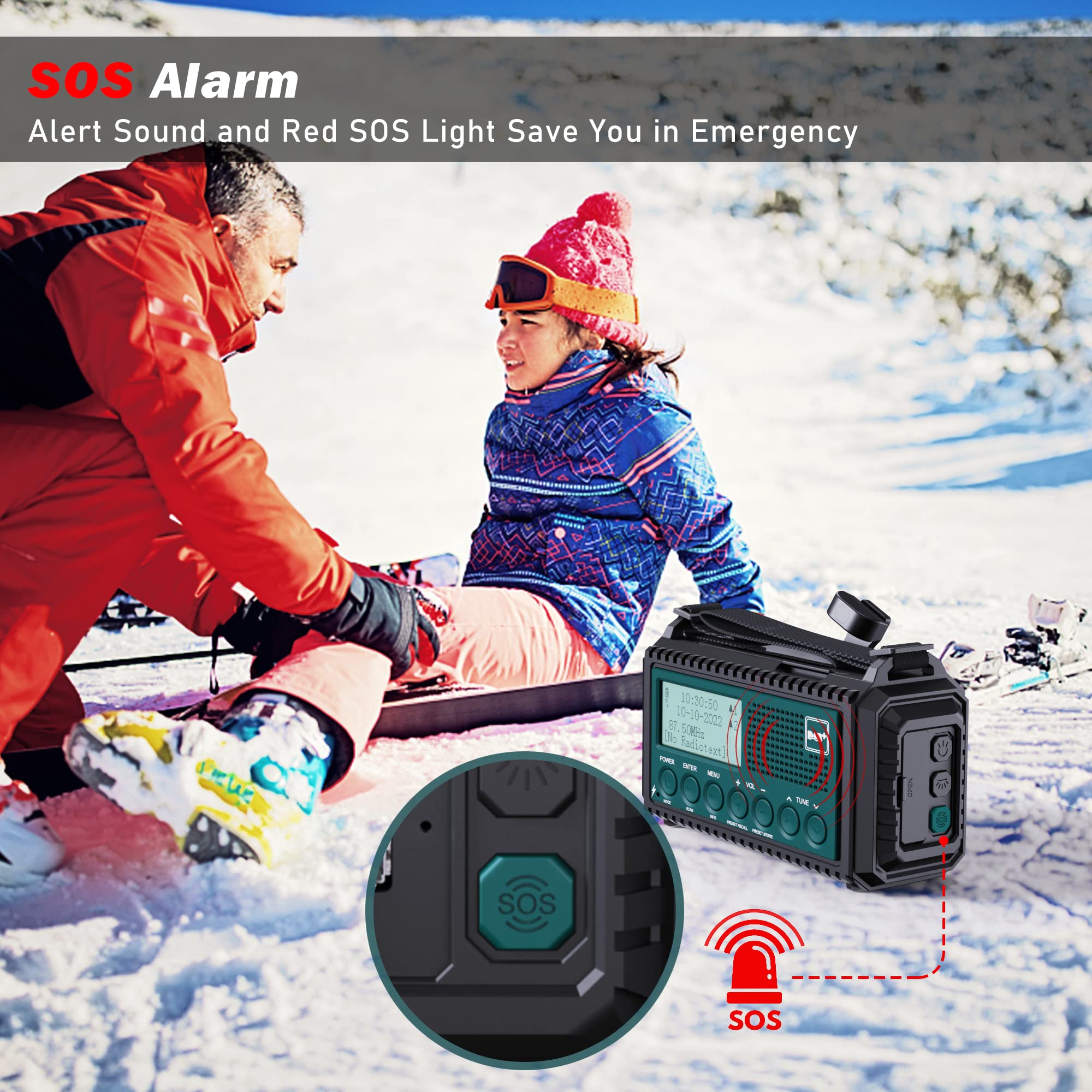 Kurbelradio DAB+/DAB/UKW mit 5000mAh Akku Wiederaufladbare, Notfallradio mit Taschenlampe & Leselicht, Tragbare Camping Radio mit USB Handyladefunktion FM Dynamo, SOS-Alarm für Wandern, Outdoor 7