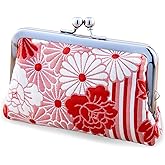 Floral Small Square Buckle Coin Purses (FUKURE weave Retro Flower - Red) / Made in Japan Kiss-Lock Change Purse Wallets pouch for Women