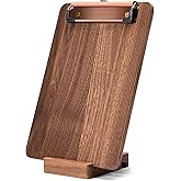 Walnut Wood Clipboard, 9.45" x 6.69" Small Menu Clip Board with Metal Clip and Stable Base, Solid Hardwood, Smooth Edges, Free Stand Holder for Bar, Restaurant, Coffee Shops, Countertops