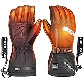 KEMIMOTO Heated Motorcycle Gloves for Men with Touchscreen, Rechargeable Electric Heated Leather Gloves for Winter, with EVA Pad for Riding, Skiing, Snowboarding