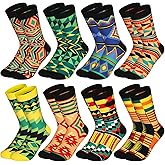 Haysandy 8 Pairs African Ethnic Kente Cloth Socks Novelty Black History Month Gifts Crew Socks Kente Print for American Men Adults Teens Dress