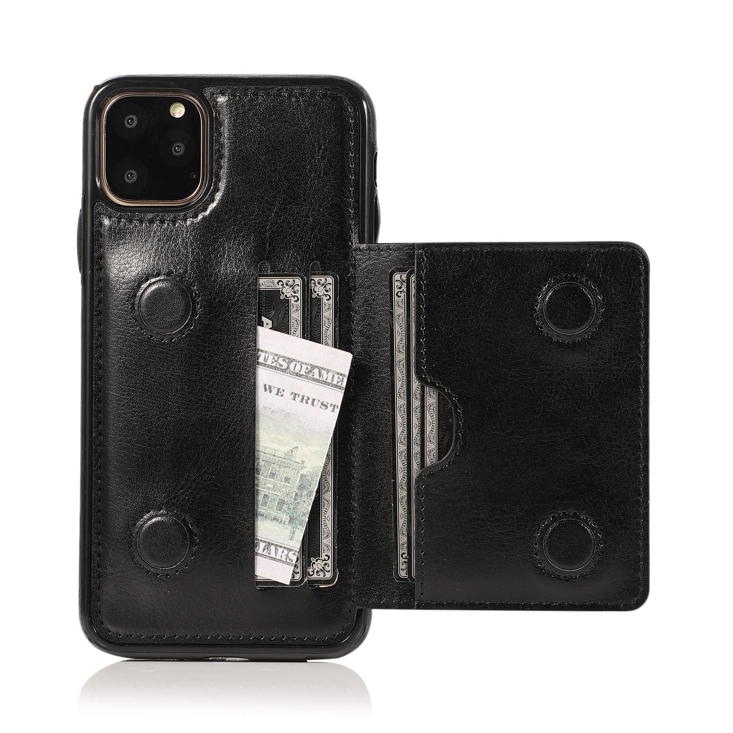 EYZUTAK Card Slot Holder Wallet Case for iPhone 11 Pro Max 6.5 inch 2019, Premium PU Leather Case Kickstand with Hidden Magnetic Closure Flip Durable Shockproof Protective Cover - Black