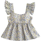 SOLY HUX Girl's Summer Floral Print Ruffle Cap Sleeve Sweetheart Neck Tops Peplum Cute Babydoll Blouse